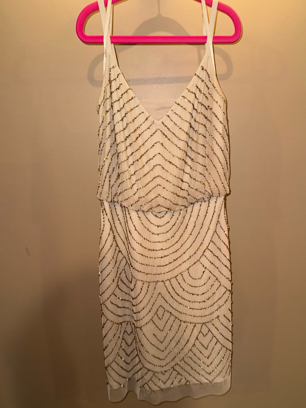 Adrianna Papell Ivory Mini Dress with Gold Beading